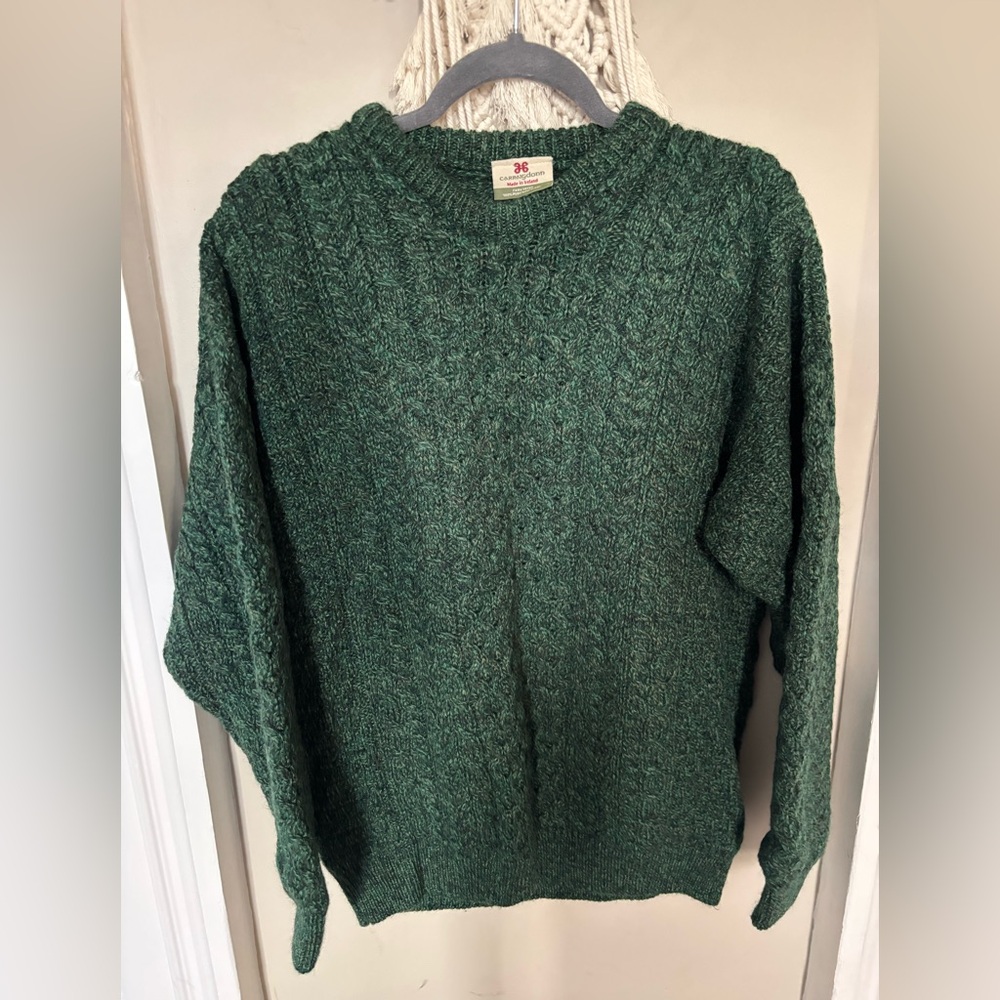 Classic Green Irish Knit wool Sweater - Crewneck